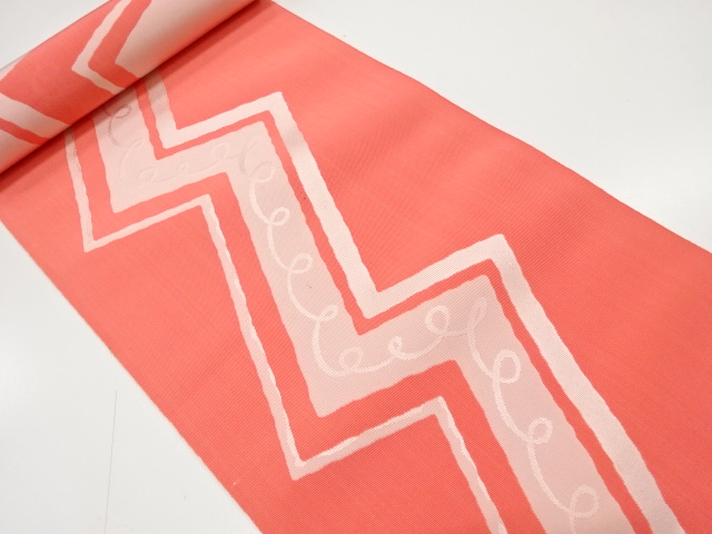 JAPANESE KIMONO / ANTIQUE BOLT FOR HASSUN OBI / WOVEN GEOMETRIC & LINE DRAWING